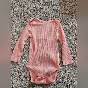Cloud Island Ribbed Long-Sleeve One-Piece in Coral Pink